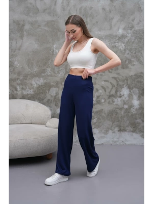 Lacivert Zara Bel Kadın Bol Paça Pantolon
