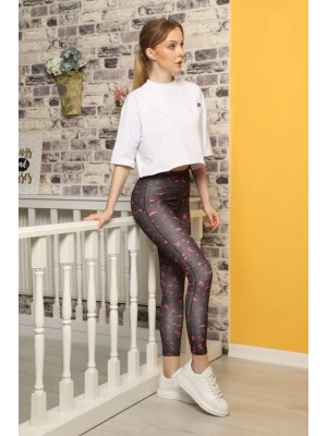 Pembe Çizgili Desen Dijital Baskılı Sporcu Tayt