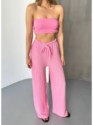Pembe Zara Gofralı Kadın Pantolon