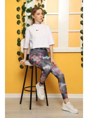 Renkli Kristal Desen Dijital Baskılı Sporcu Tayt