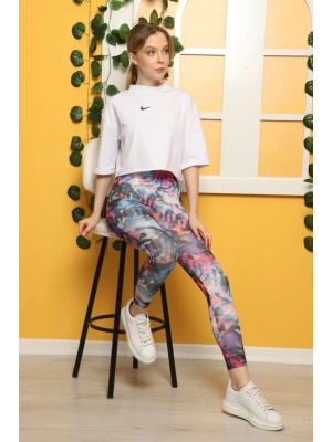 Rüzgargülü Desen Dijital Baskılı Sporcu Tayt