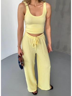 Sarı Zara Gofralı Kadın Pantolon