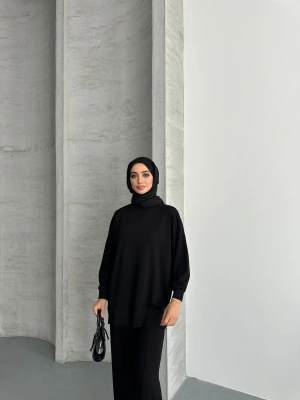 Siyah Çımalı Modal Tesettür Alt Üst Takım