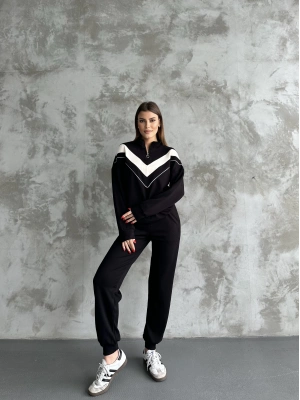 Siyah Garnili Modal Yarım Fermuarlı Takım