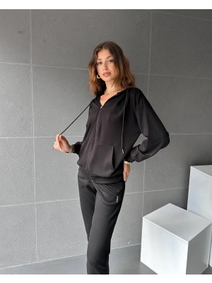 Siyah Modal Bayan Tam Fermuarlı Lastikli Takım