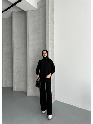 Siyah Modal Çımalı Kadın Uzun Alt Üst Takım