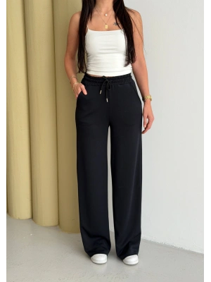 Siyah Modal Kumaş Bol Paça Pantolon