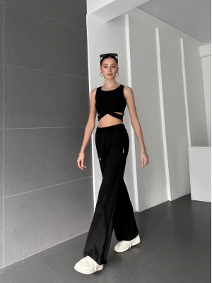 Siyah Oys Modal Bol Paça Eşofman