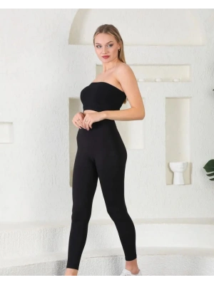 Siyah Sade Yüksek Kemer Sporcu Tayt