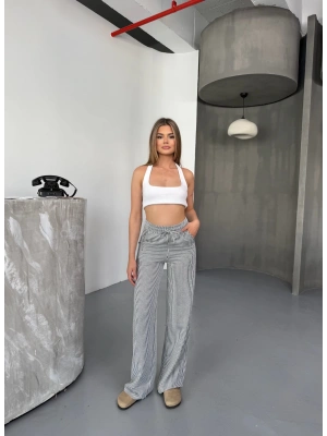 Siyah Su Yolu Çizgili Kumaş Pantolon