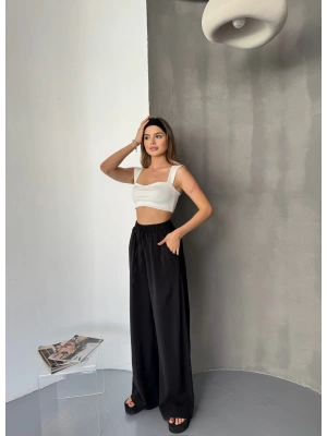 Siyah Tensel Kumaş Palazzo Kadın Pantolon