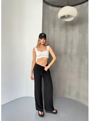 Siyah Zara Gofralı Kadın Pantolon