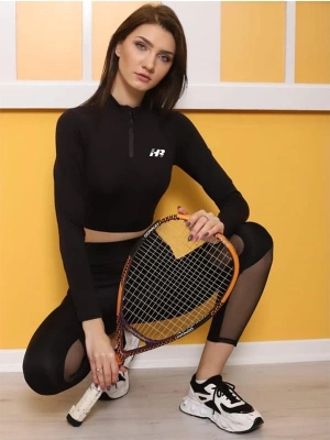 Yarım Fermuarlı Uzun Kollu Crop