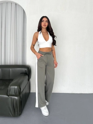 Haki Garni Detaylı Bayan Eşofman Altı