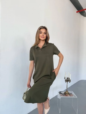 Haki Polo Yaka Modal Kadın Elbise