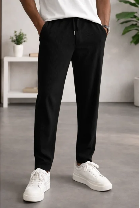 Erkek Asimetrik Kesim Daralan Paça Pantolon Siyah Cd153