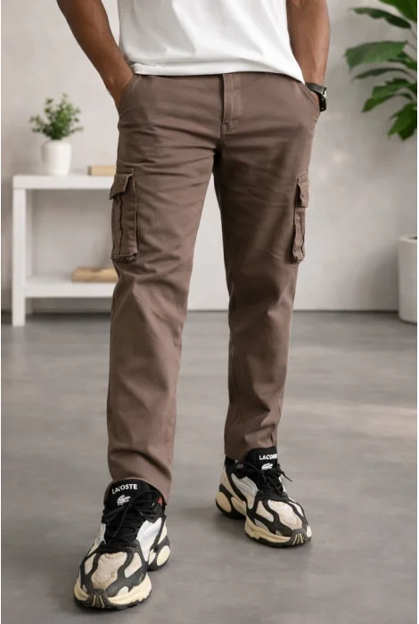Erkek Cepli Düz Paça Kargo Pantolon Kahverengi Cd154