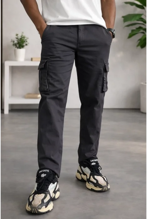 Erkek Cepli Düz Paça Kargo Pantolon Füme Cd154