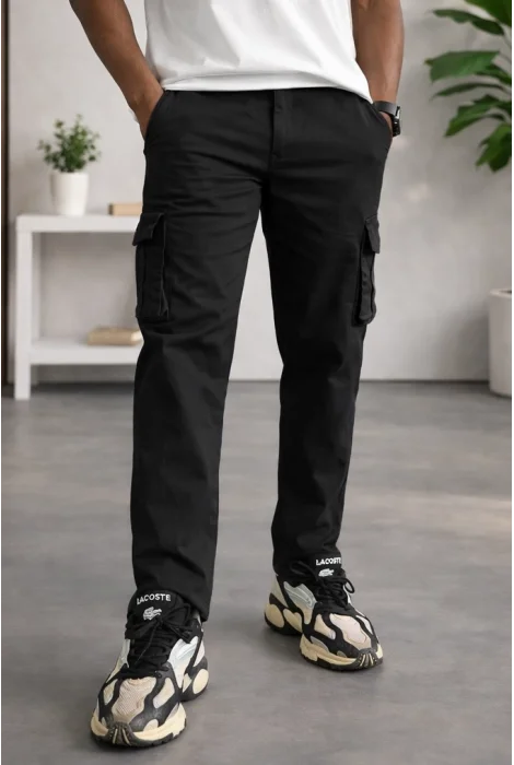 Erkek Cepli Düz Paça Kargo Pantolon Siyah Cd154
