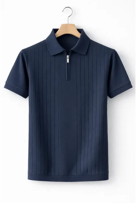 Erkek Çizgi Desenli Polo Yaka Triko Tişört Lacivert Cd168
