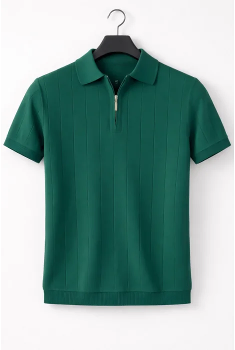 Erkek Polo Yaka Çizgili Triko Tişört Yeşil Cd171