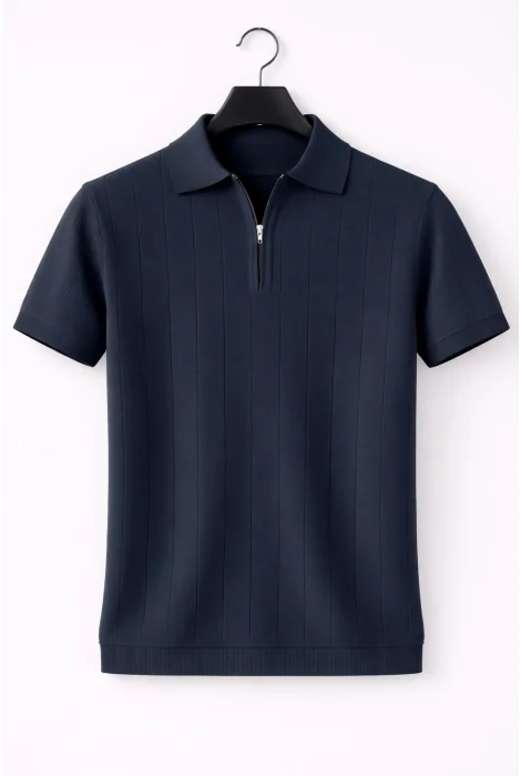 Erkek Polo Yaka Çizgili Triko Tişört Lacivert Cd171