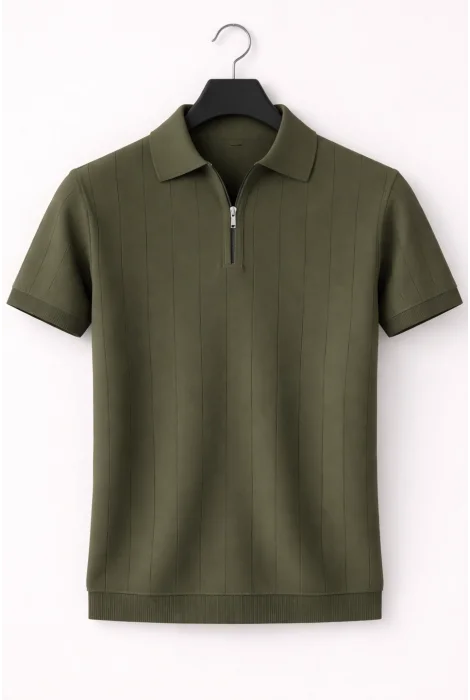 Erkek Polo Yaka Çizgili Triko Tişört Haki Cd171