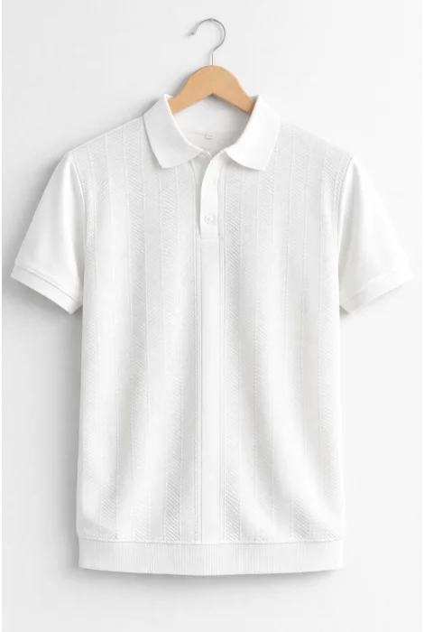 Erkek Polo Yaka Düğmeli Triko Tişört Beyaz Cd172