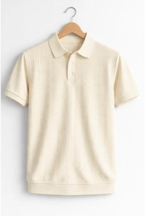 Erkek Polo Yaka Düğmeli Triko Tişört Krem Cd172