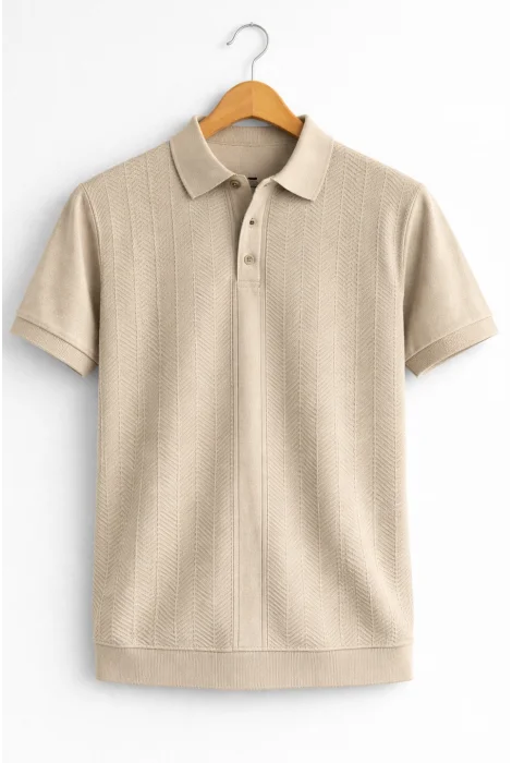 Erkek Polo Yaka Düğmeli Triko Tişört Vizon Cd172