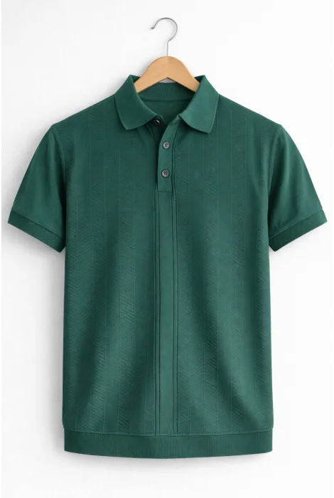 Erkek Polo Yaka Düğmeli Triko Tişört Yeşil Cd172