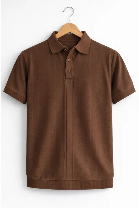 Erkek Polo Yaka Düğmeli Triko Tişört Kahverengi Cd172