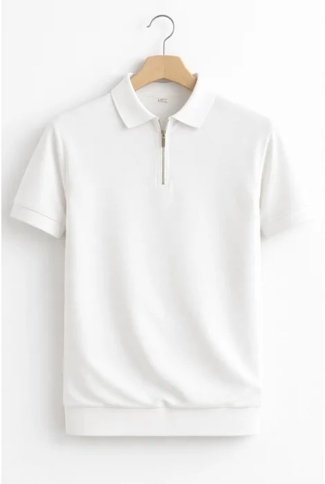Erkek Polo Yaka Düz Triko Tişört Beyaz Cd173