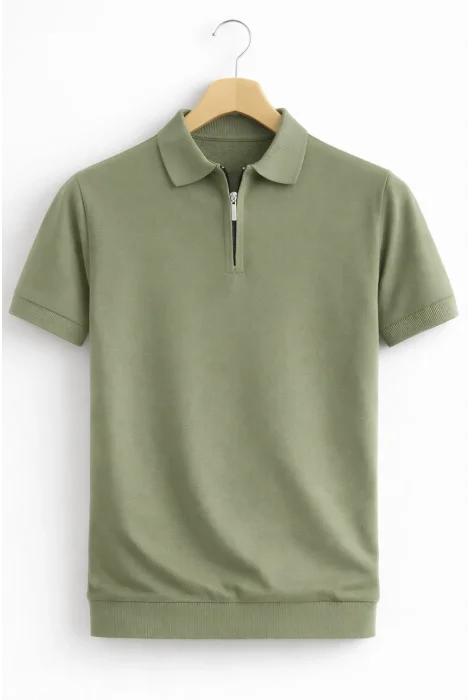 Erkek Polo Yaka Düz Triko Tişört Açık Yeşil Cd173