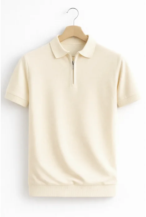Erkek Polo Yaka Düz Triko Tişört Krem Cd173