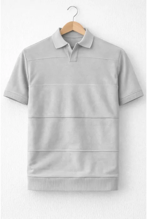 Erkek Açık Yaka Bloklu Triko Tişört Gri Cd174