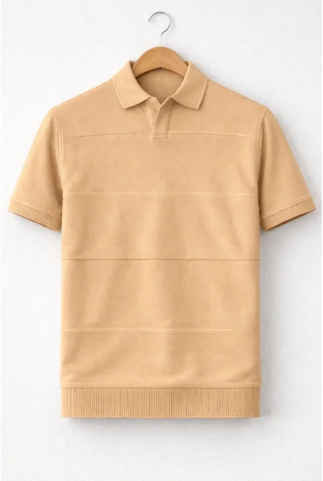 Erkek Açık Yaka Bloklu Triko Tişört Sarı Cd174