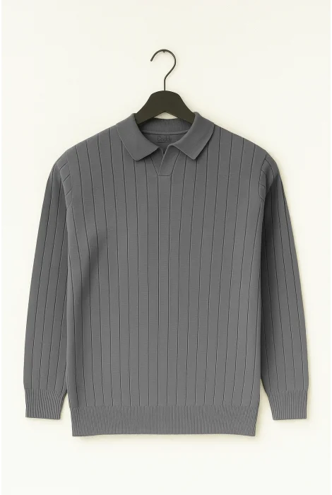 Erkek Açık Yaka Normal Kalıp Kazak Antrasit Cd122