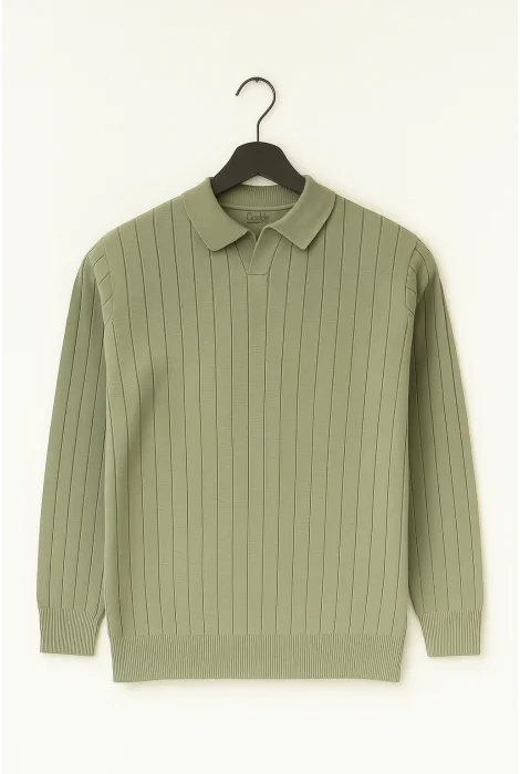 Erkek Açık Yaka Normal Kalıp Kazak Haki Cd122