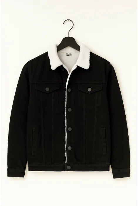 Erkek Slim Fit İçi Kürklü Kot Ceket Siyah Cd121
