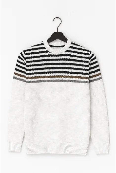 Erkek Bisiklet Yaka Slim Fit Kazak Beyaz Cd120