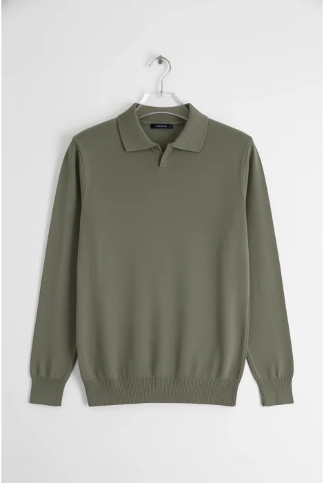 Erkek Düz Desen Açık Yaka Kazak Açık Yeşil Cd130