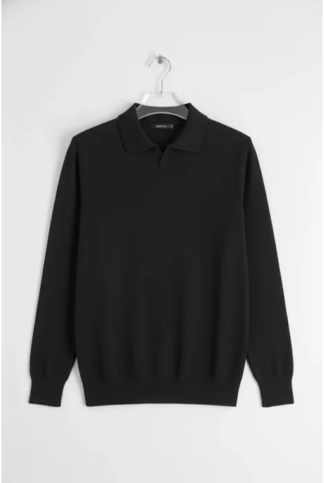 Erkek Düz Desen Açık Yaka Kazak Siyah Cd130