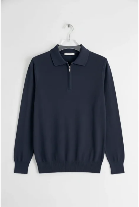 Erkek Düz Desen Fermuarlı Kazak Lacivert Cd134