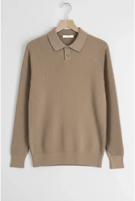 Erkek Esnek Kumaş Düğmeli Kazak Vizon Cd132