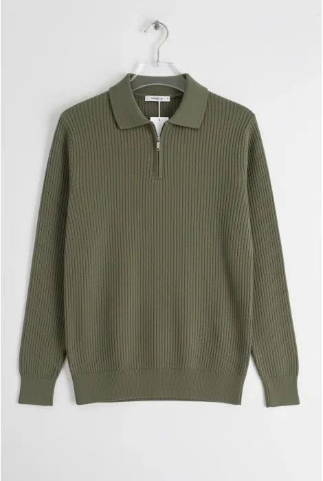 Erkek Esnek Kumaş Fermuarlı Desenli Kazak Açık Yeşil Cd131