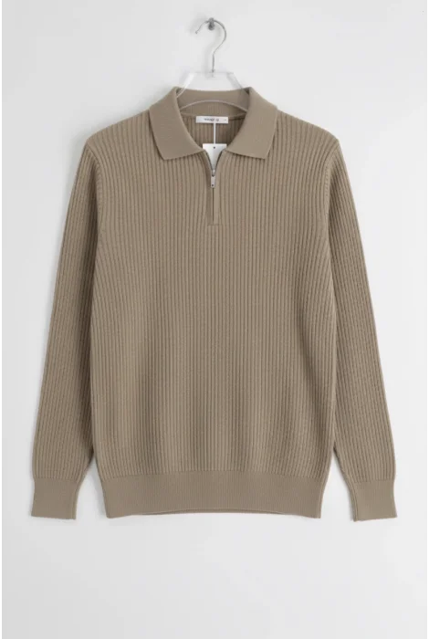 Erkek Esnek Kumaş Fermuarlı Desenli Kazak Vizon Cd131