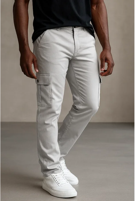 Erkek Kargo Cepli Beli Düğmeli Pantolon Taş Rengi Cd102