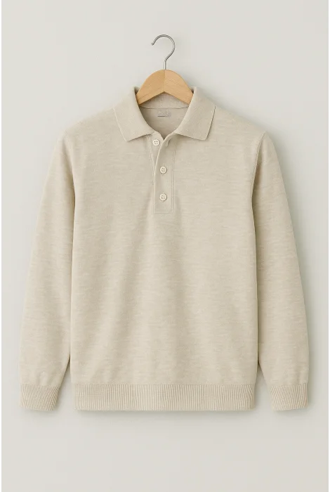Erkek Polo Yaka Kazak Krem Cd111