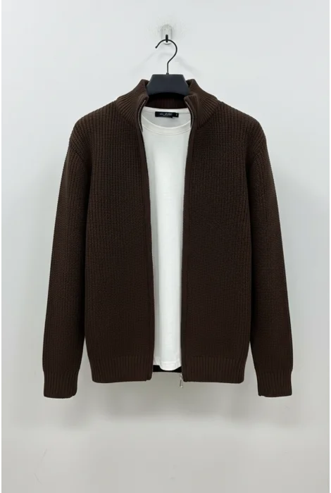 Erkek Sim Fit Örgü Hırka Kahverengi Cd136